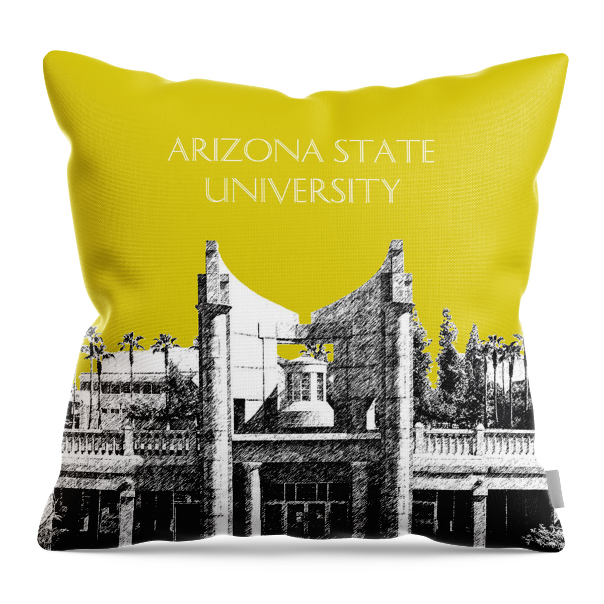 University Throw Pillow featuring the digital art Arizona State University 2 - Hayden Library - Mustard Yellow by DB Artist