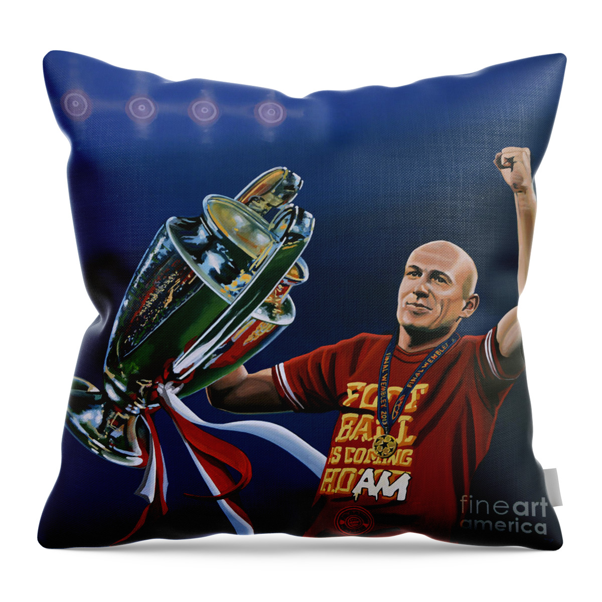 Arjen Robben Throw Pillow featuring the painting Arjen Robben by Paul Meijering