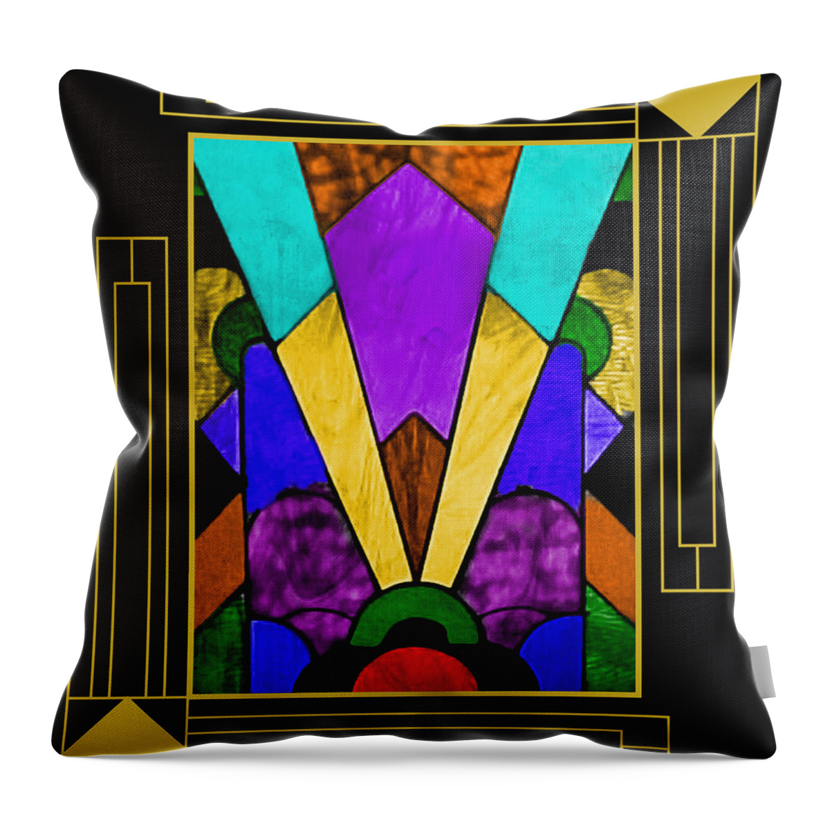 Art Deco Stained Glass Throw Pillow featuring the digital art Art Deco - Stained Glass by Chuck Staley