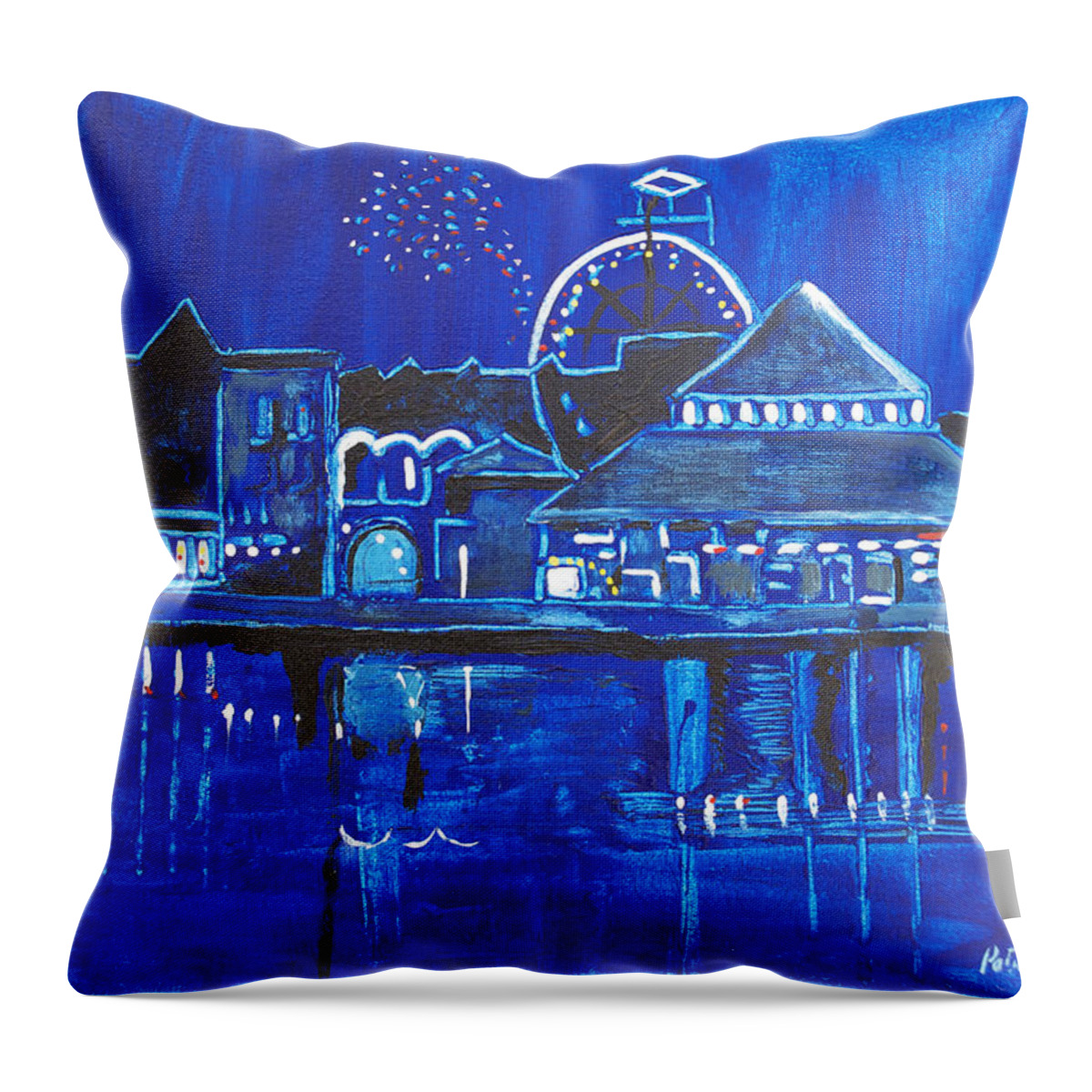 Asbury Art Throw Pillow featuring the painting Asbury Park's Night Memories by Patricia Arroyo