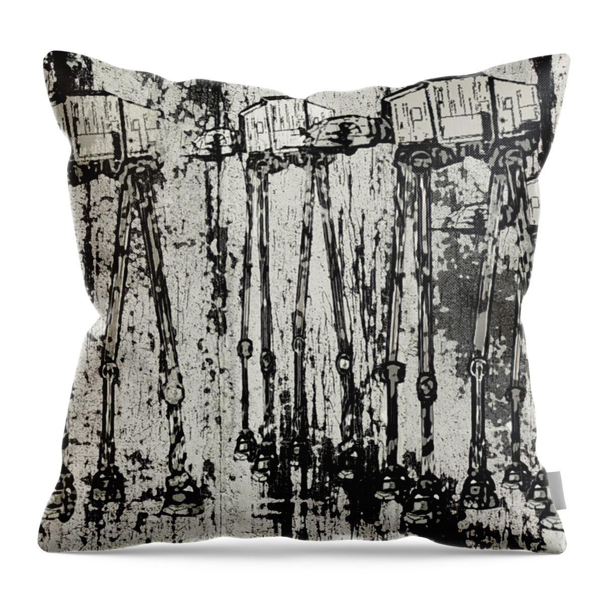 Concrete Throw Pillow featuring the digital art At - At Herd by No Alphabet