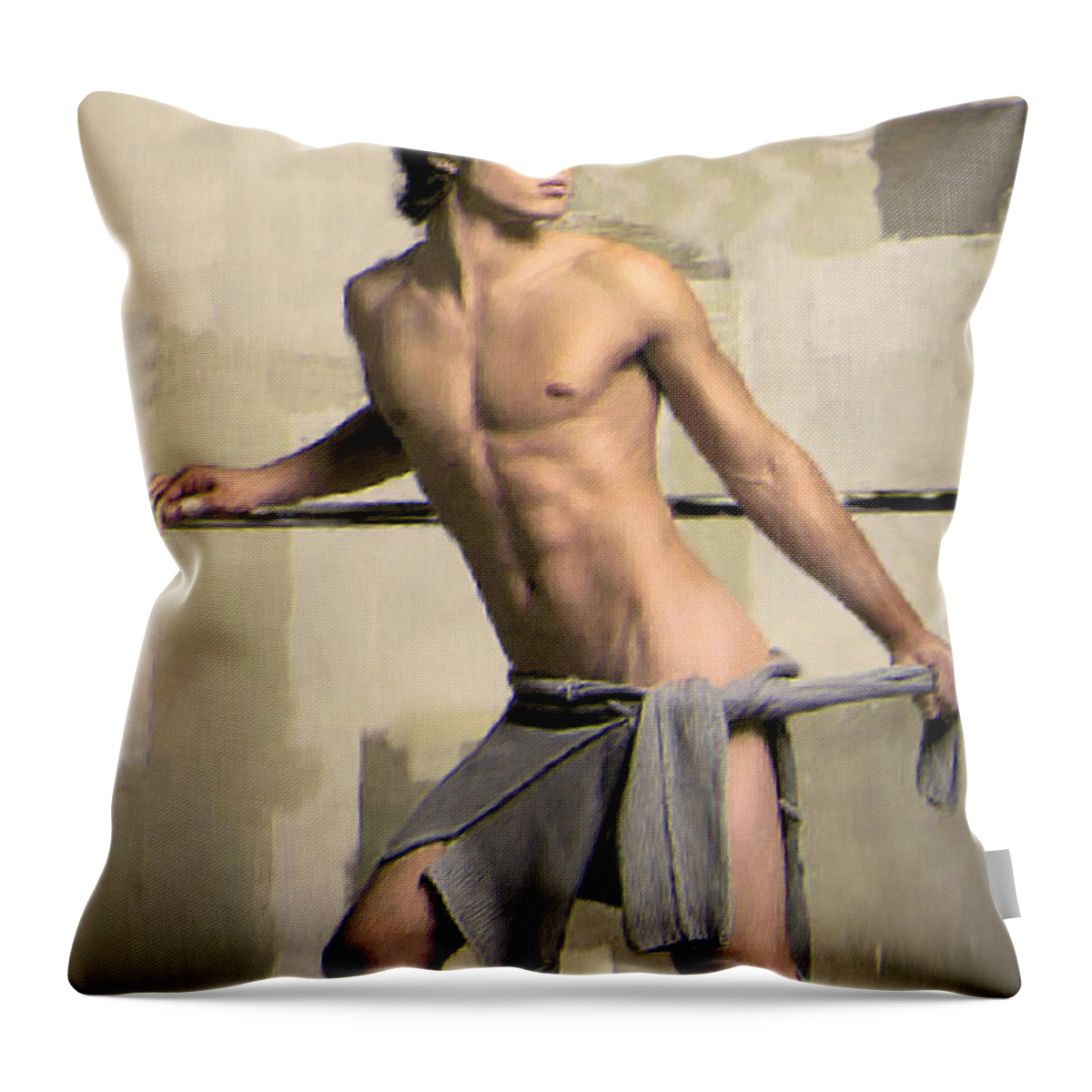 Ancient Greece Throw Pillow featuring the painting At the Palaistra by Troy Caperton