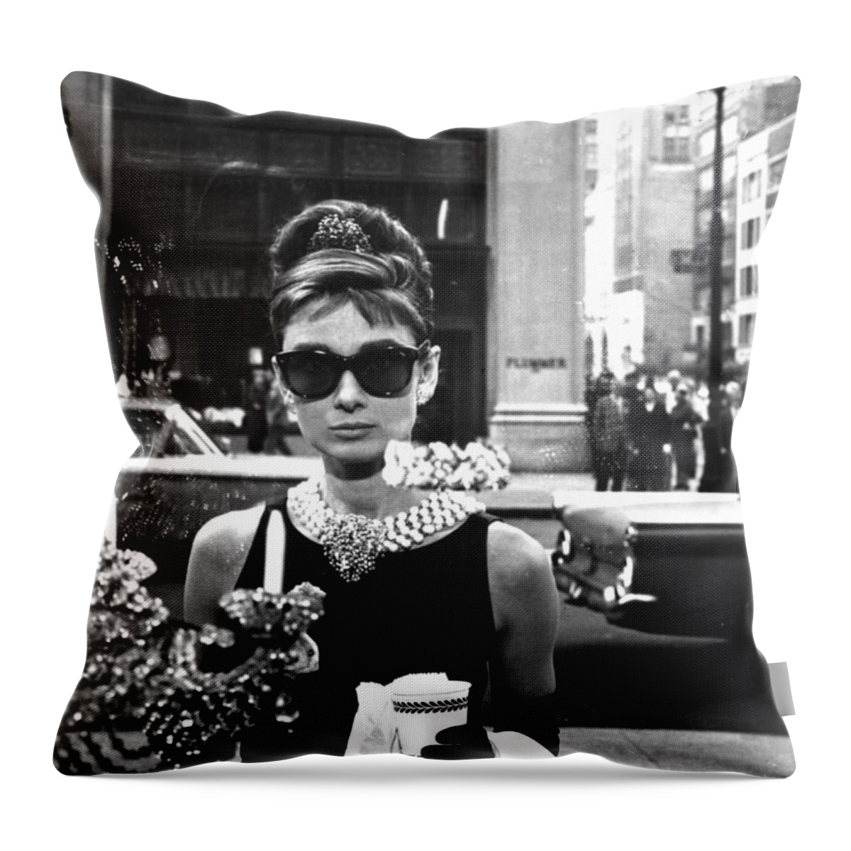 Audrey Hepburn Throw Pillow featuring the digital art Audrey Hepburn Breakfast at Tiffany's by Audrey Hepburn