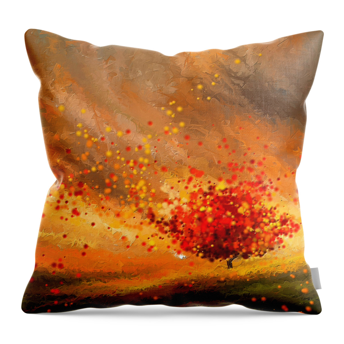Four Seasons Throw Pillow featuring the painting Autumn-Four Seasons- Four Seasons Art by Lourry Legarde