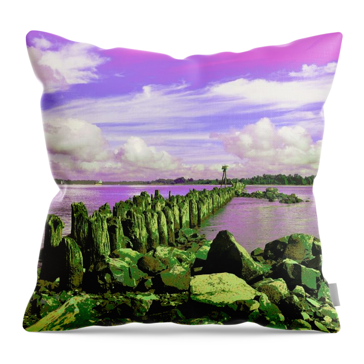 Kelley Point Park Throw Pillow featuring the photograph Avian Outpost by Laureen Murtha Menzl