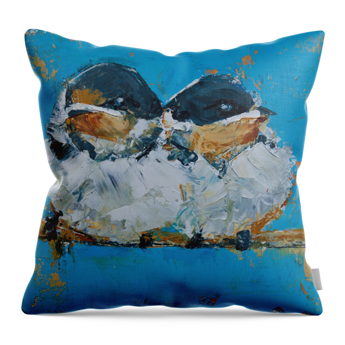Sparrows Throw Pillow featuring the painting Baby Birds - Fledglings by Jani Freimann