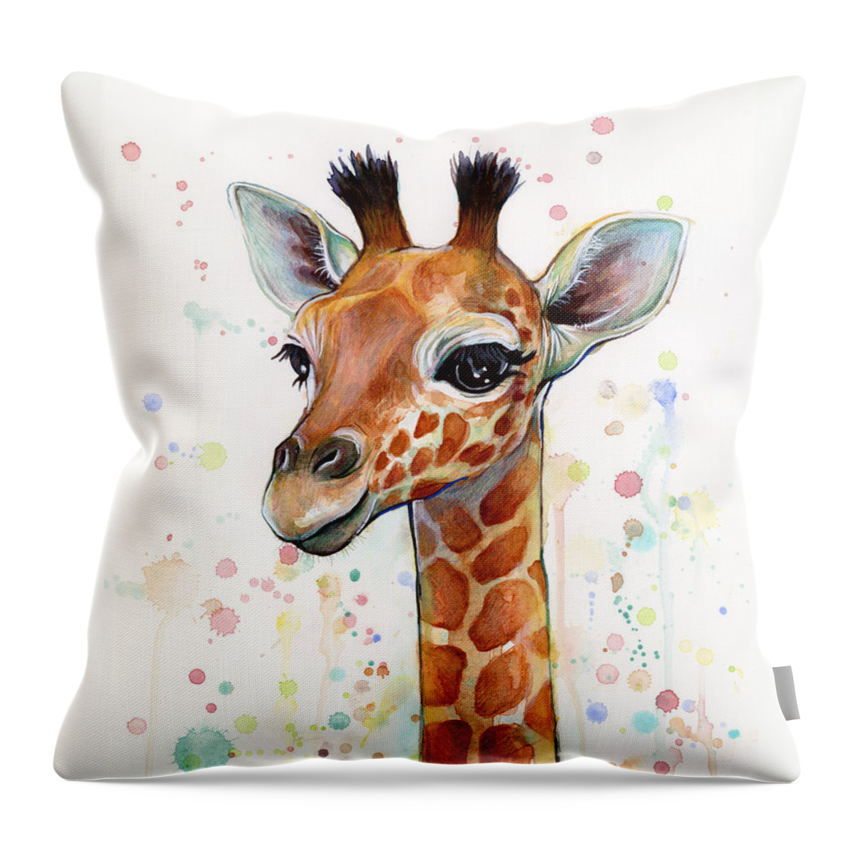 Watercolor Throw Pillow featuring the painting Baby Giraffe Watercolor by Olga Shvartsur