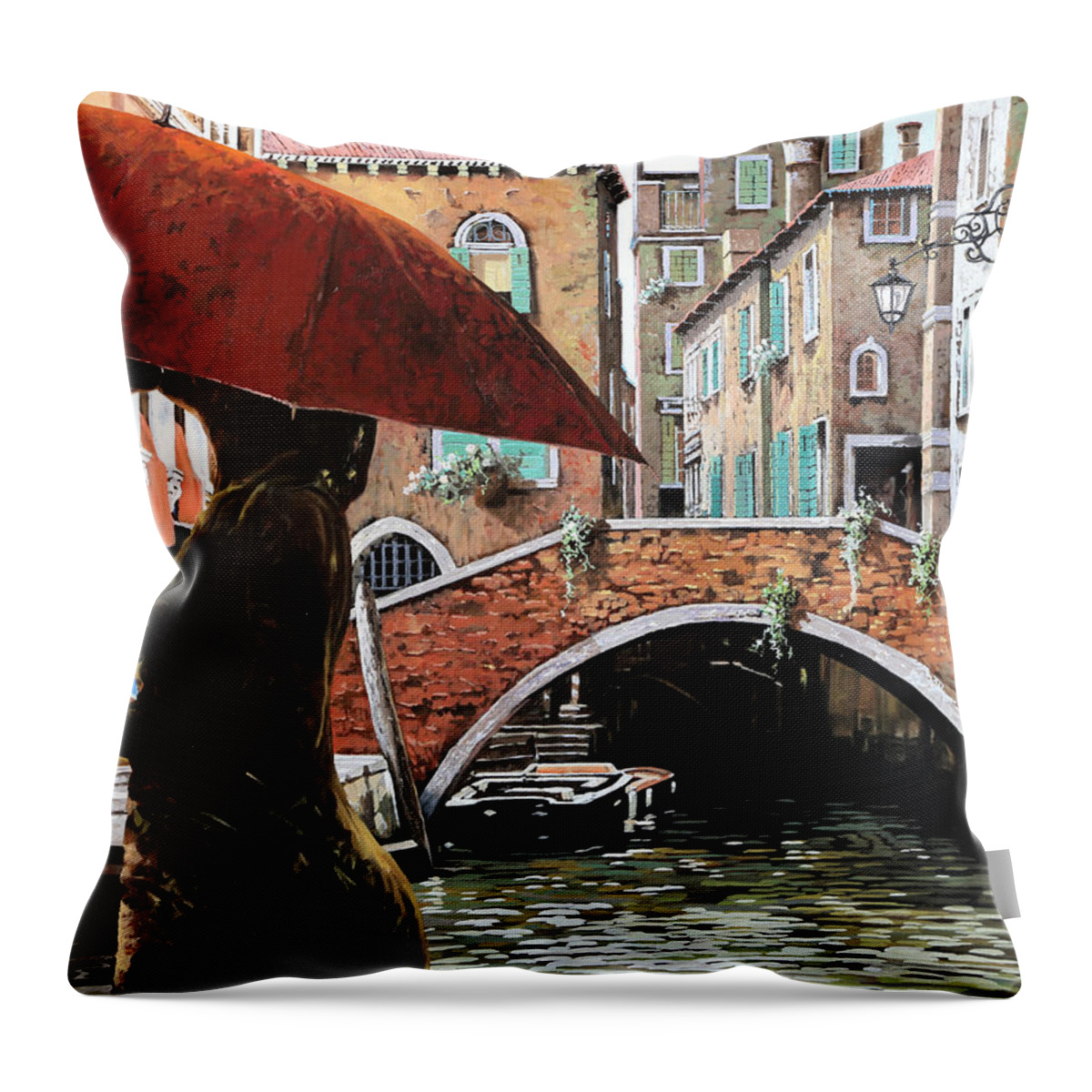 Canal Scene Throw Pillow featuring the painting Baci Sotto L'ombrello by Guido Borelli
