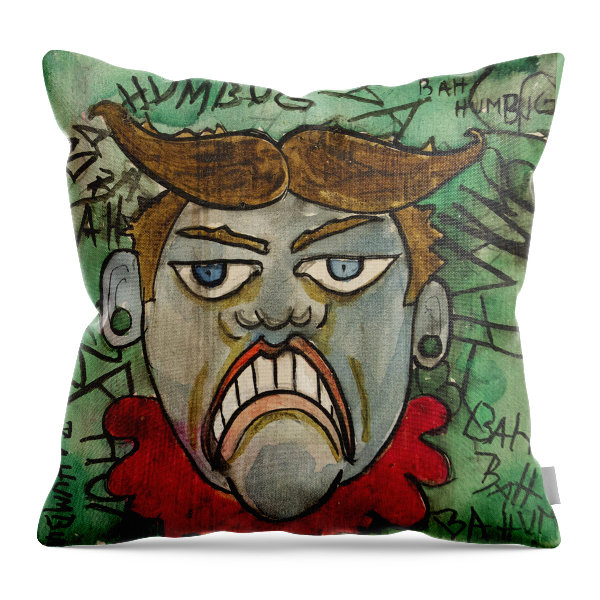 Tillie Throw Pillow featuring the painting BahHumbug Tillie by Patricia Arroyo