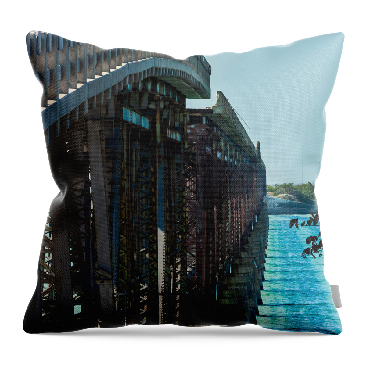 1938 Throw Pillow featuring the photograph Bahia Honda Bridge Patterns by Ed Gleichman
