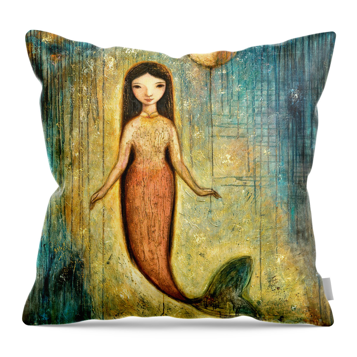 Mermaid Art Throw Pillow featuring the painting Balance by Shijun Munns