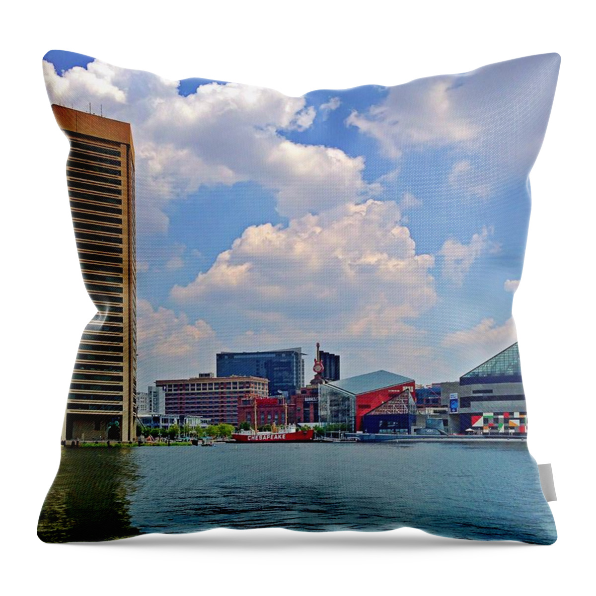 Baltimore Throw Pillow featuring the photograph Baltimore Harbor by Chris Montcalmo