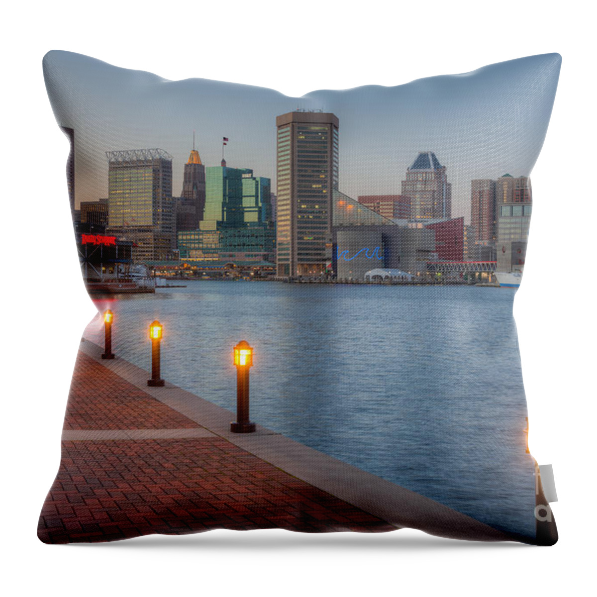 Clarence Holmes Throw Pillow featuring the photograph Baltimore Skyline at Twilight I by Clarence Holmes