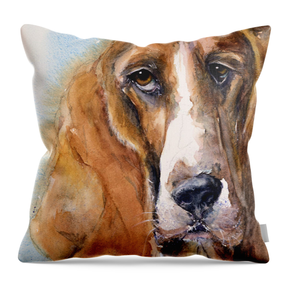 Dog Throw Pillow featuring the painting Basset Hound by Judith Levins