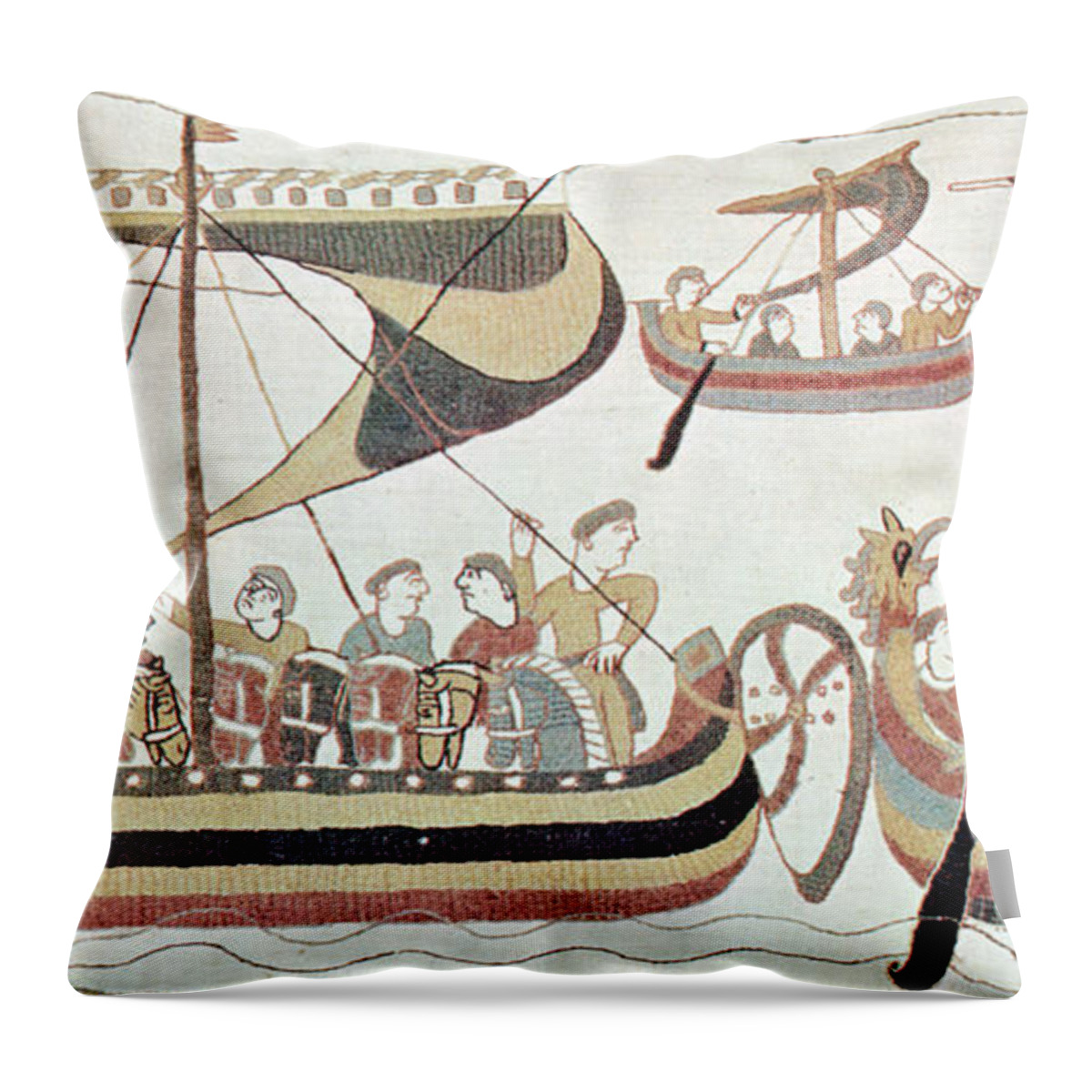 Historic Throw Pillow featuring the photograph Bayeux Tapestry Scene by Science Source