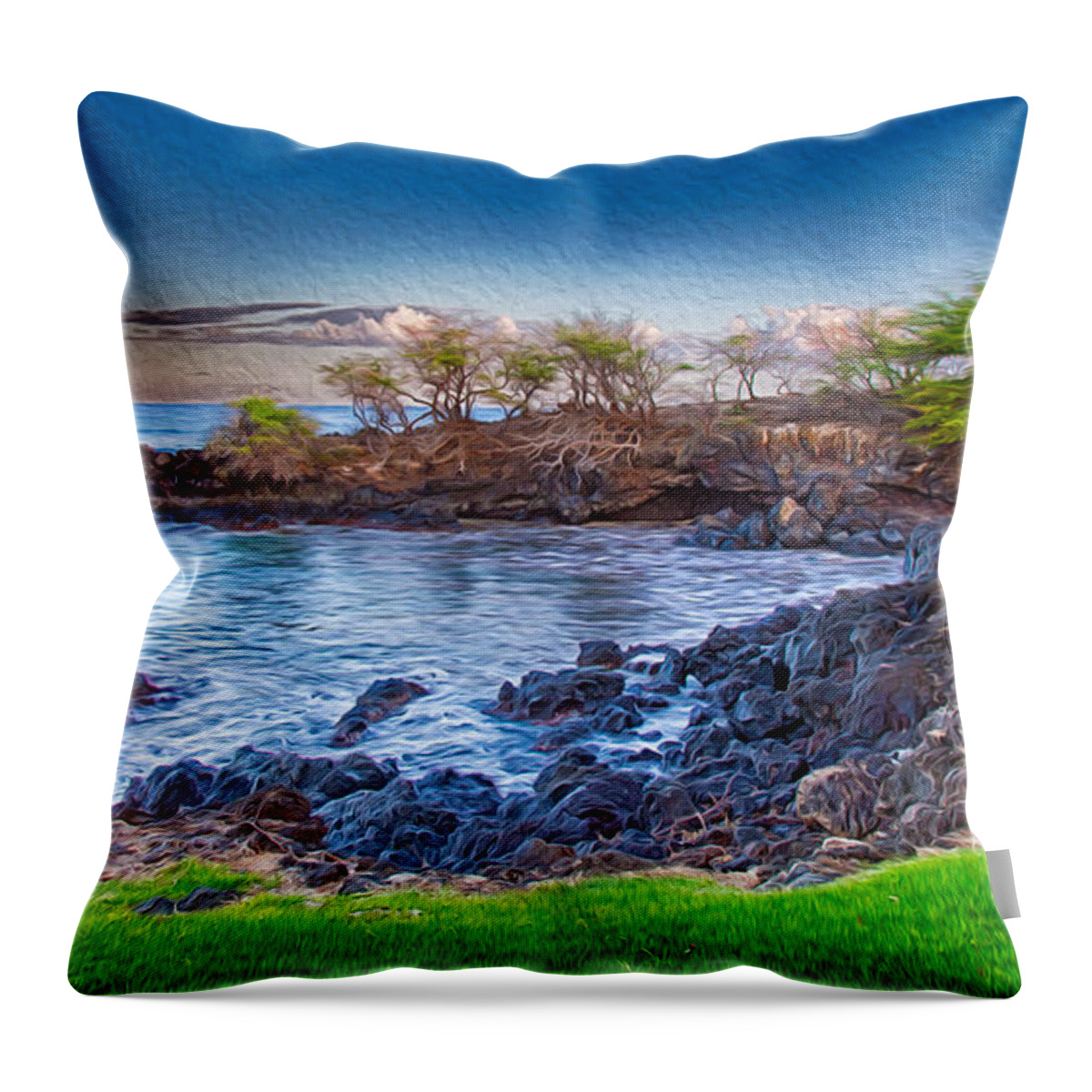 Abstract Throw Pillow featuring the painting Bayside Beauty by Omaste Witkowski