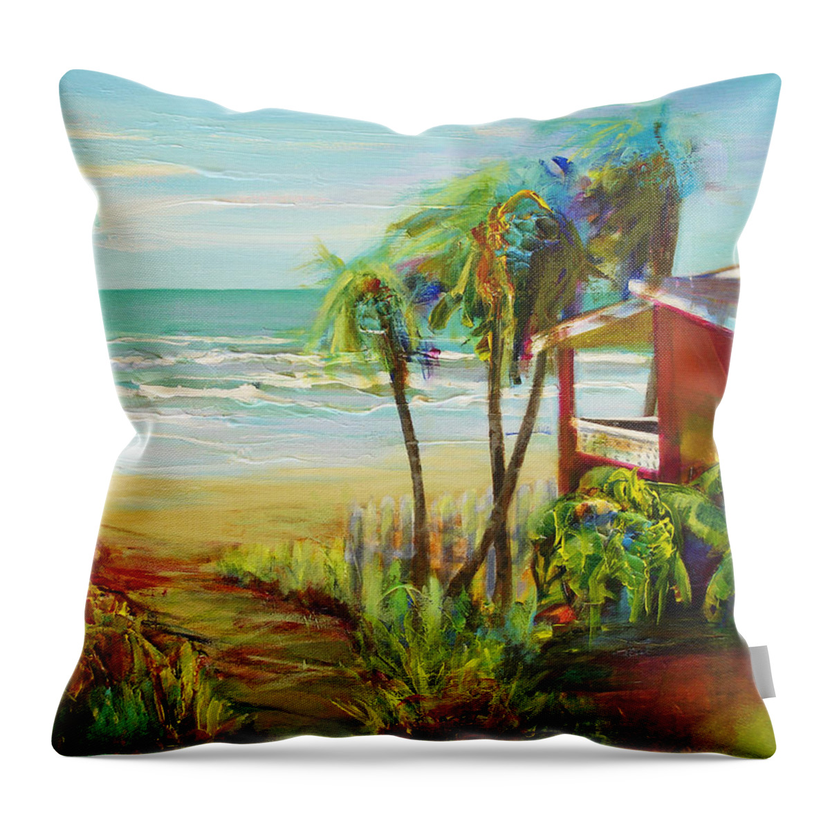 Abstract Throw Pillow featuring the painting Beach House by Cynthia McLean