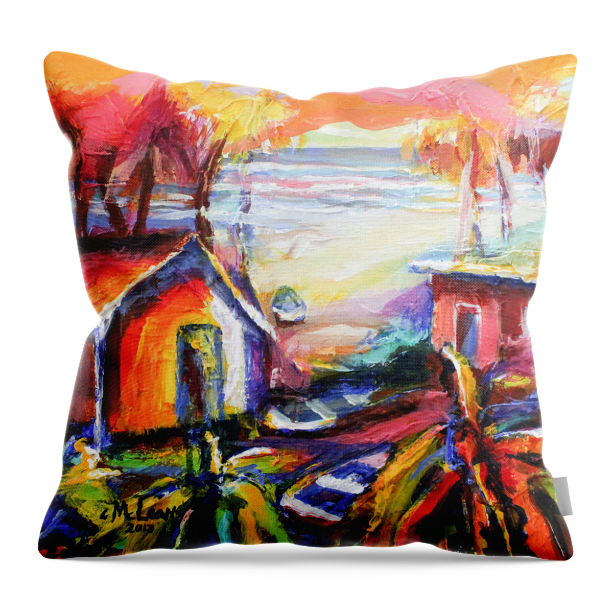 Abstract Throw Pillow featuring the painting Beach House I by Cynthia McLean
