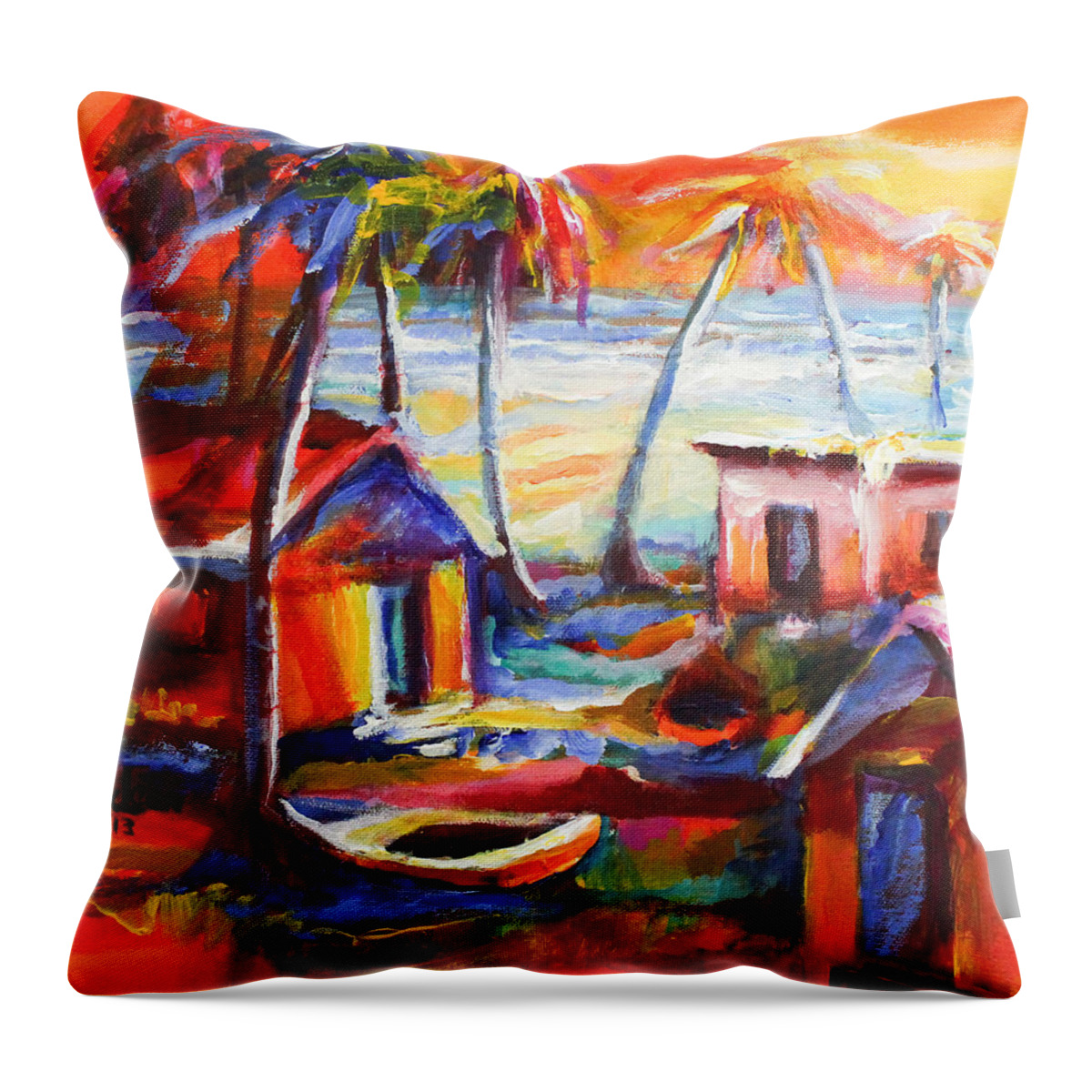 Abstract Throw Pillow featuring the painting Beach House II by Cynthia McLean