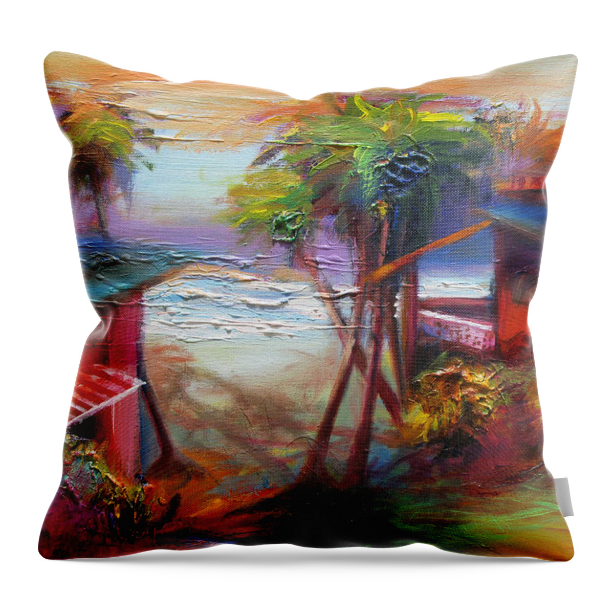 Abstract Throw Pillow featuring the painting Beach Houses by Cynthia McLean