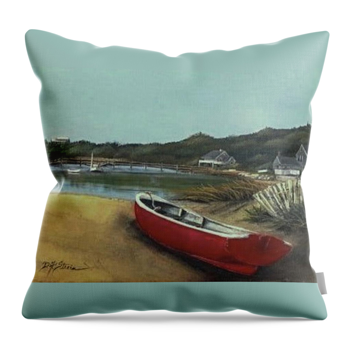 Ocean Throw Pillow featuring the painting Beached Boat by Diane Strain