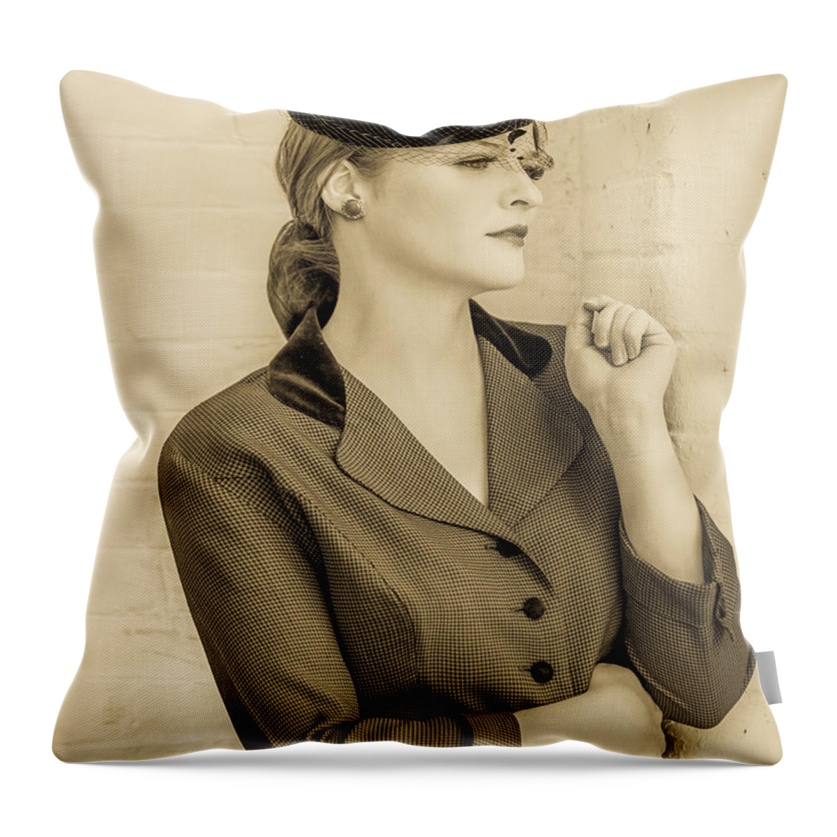 Beautiful woman in vintage forties clothing Throw Pillow by Diane Diederich  - Pixels