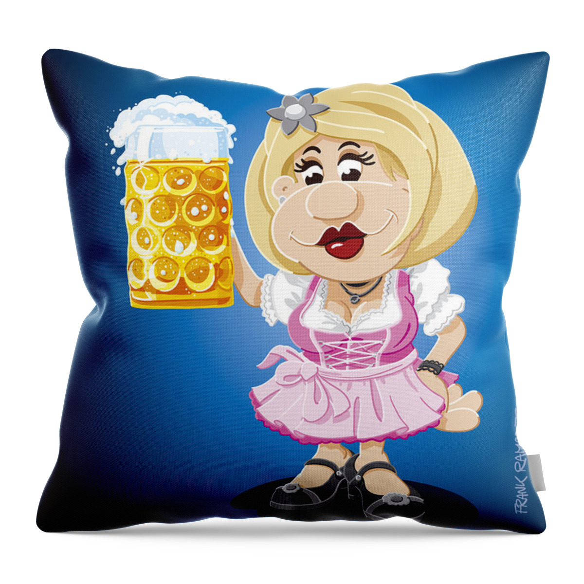 Frank Ramspott Throw Pillow featuring the digital art Beer Stein Dirndl Oktoberfest Cartoon Woman by Frank Ramspott