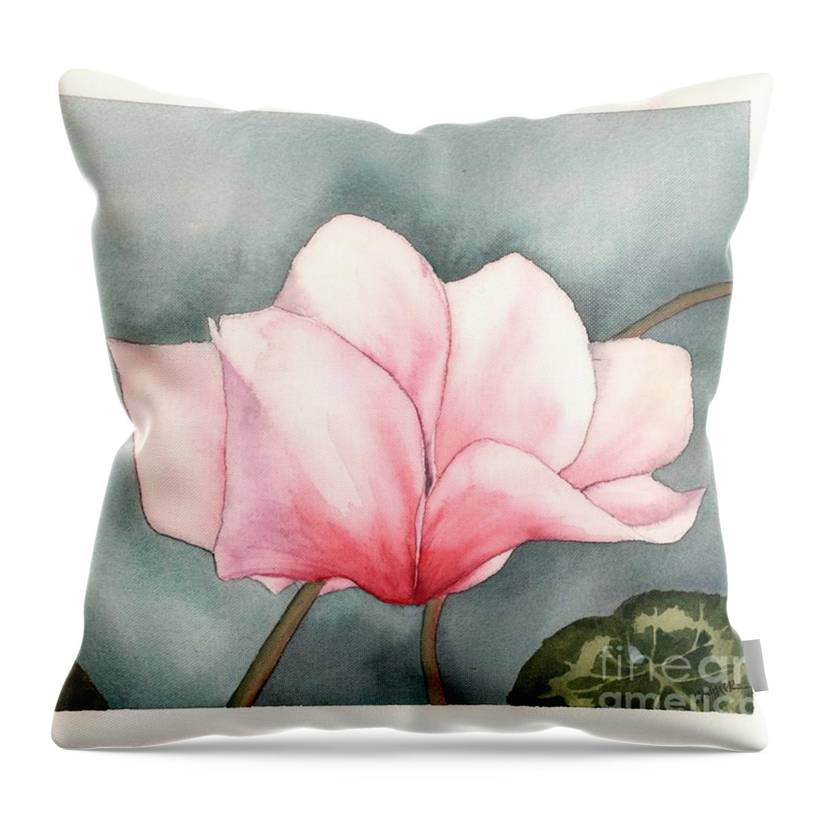 Cyclamen Throw Pillow featuring the painting Big Pink Cyclamen by Hilda Wagner