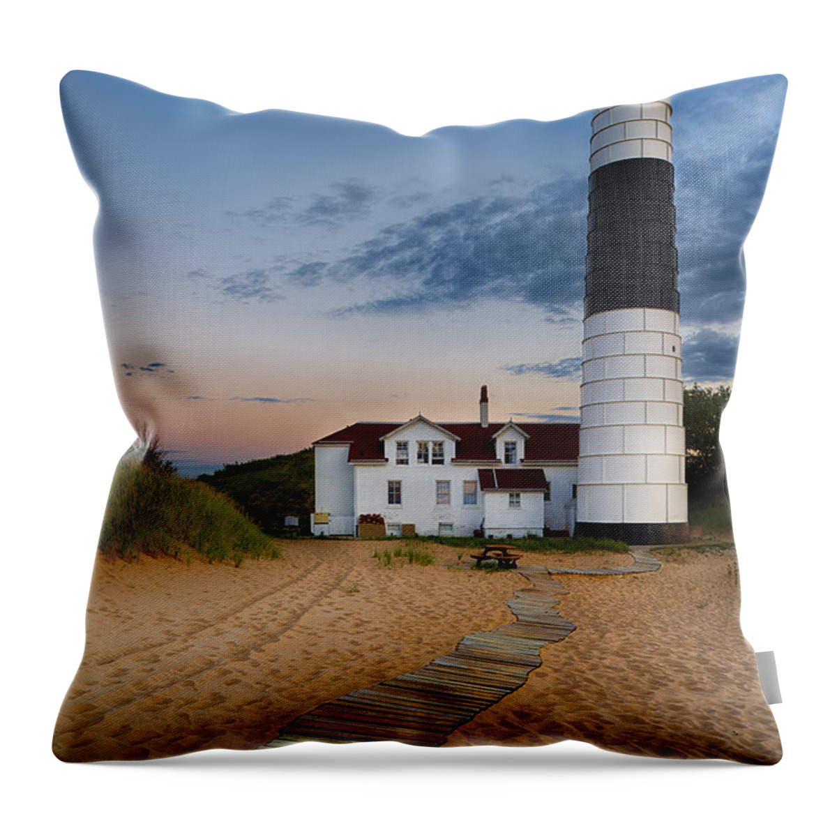Dusk Throw Pillow featuring the photograph Big Sable Point Lighthouse by Sebastian Musial