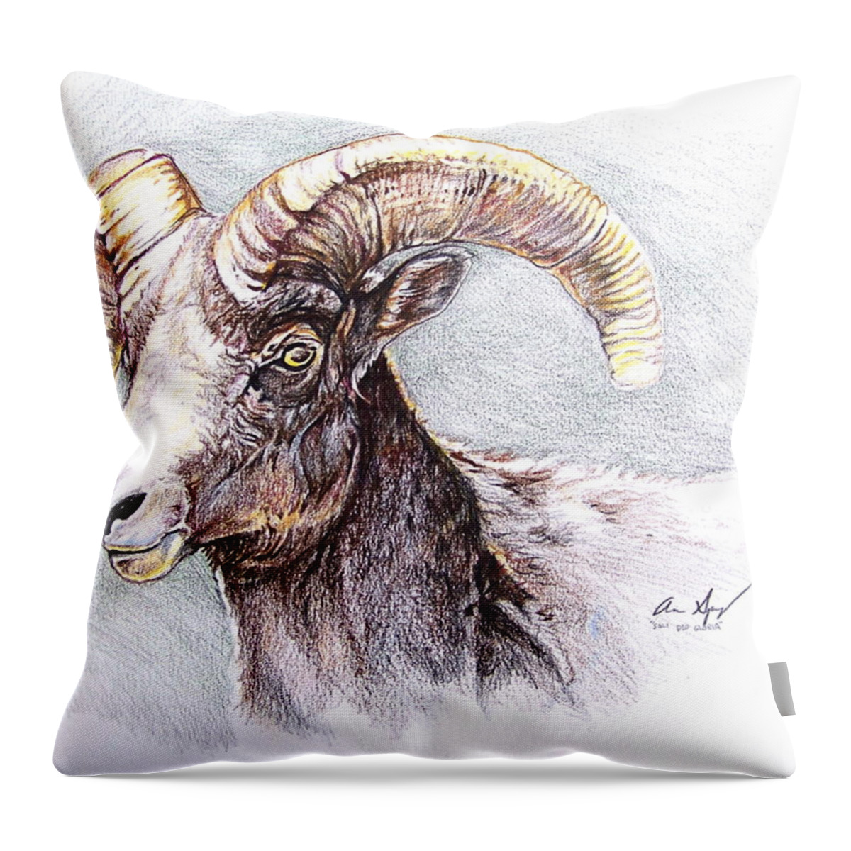 Sheep Throw Pillow featuring the painting Bighorn Sheep by Aaron Spong