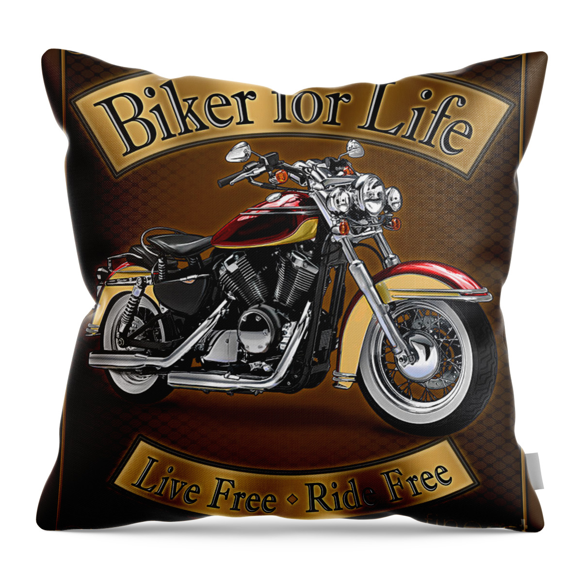 Motorcycle Throw Pillow featuring the painting Biker For Life by JQ Licensing