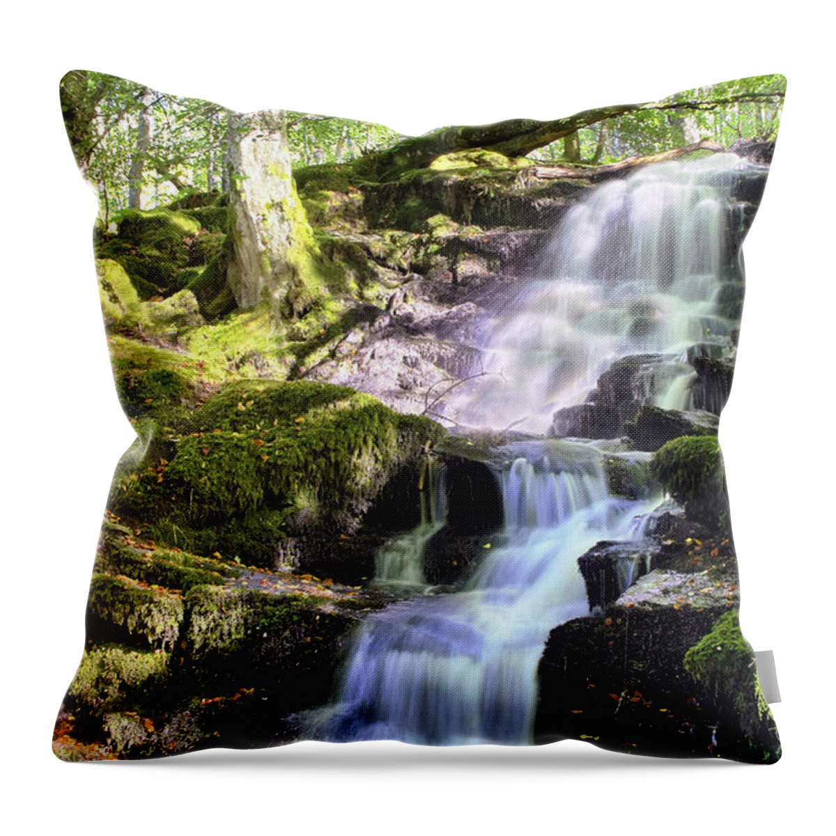 Waterfall Throw Pillow featuring the photograph Birks of Aberfeldy Cascading Waterfall - Scotland by Jason Politte