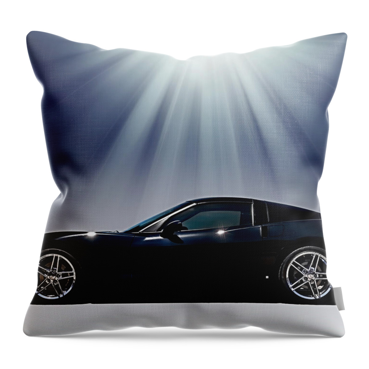 Black Throw Pillow featuring the digital art Black Corvette by Douglas Pittman
