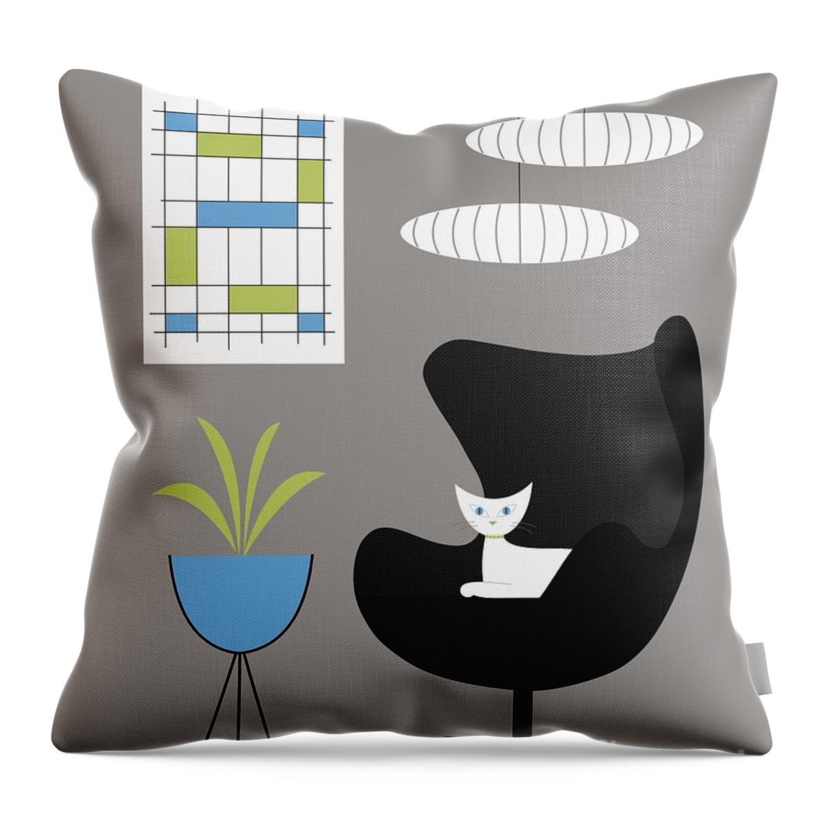 Egg Chair Throw Pillow featuring the digital art Black Egg Chair by Donna Mibus