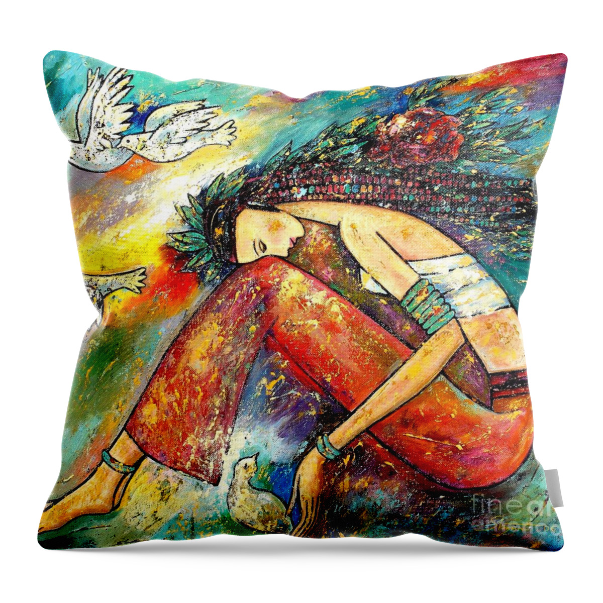 Portrait Art Throw Pillow featuring the painting Blessed Seasons I by Shijun Munns