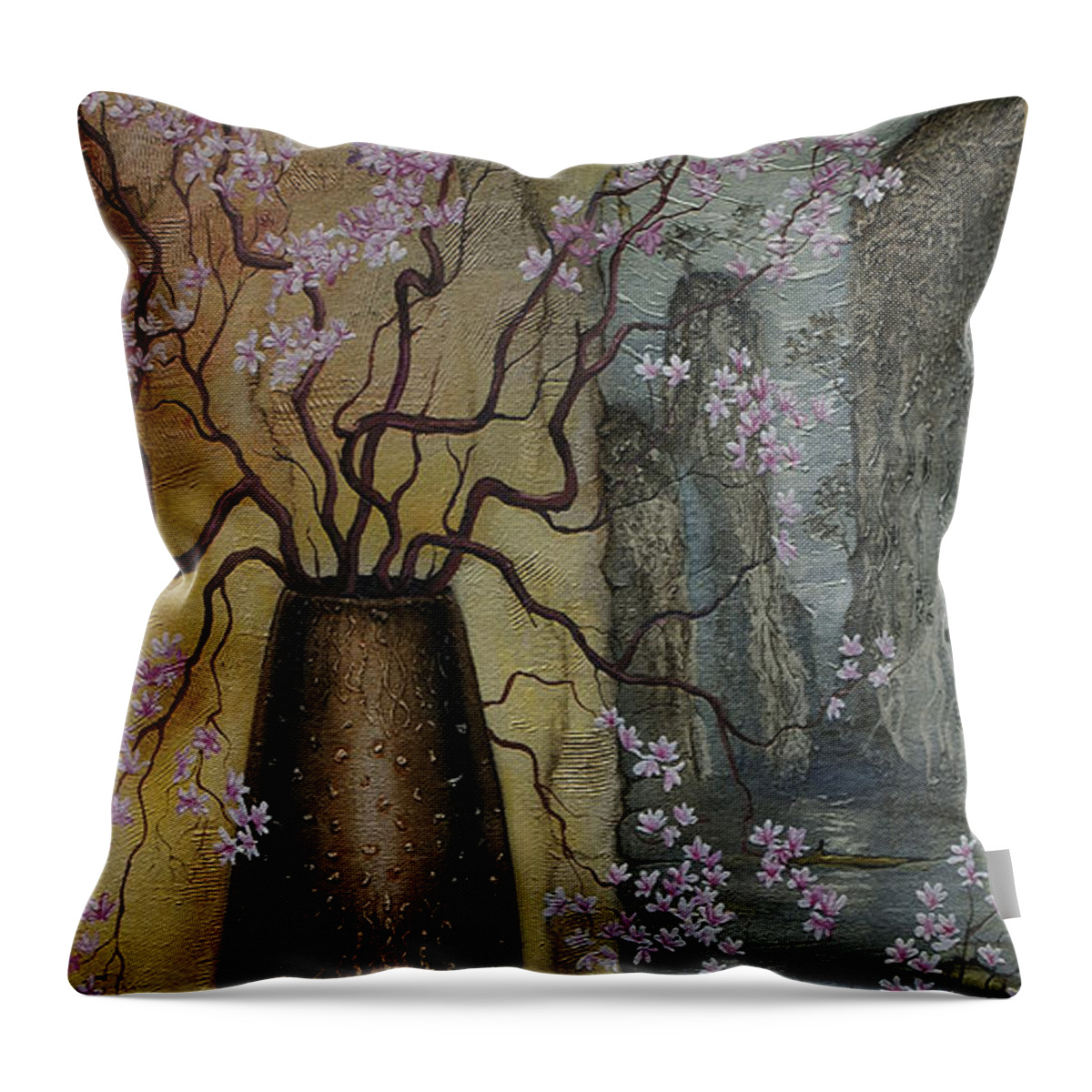 Still Life Throw Pillow featuring the painting Blossom by Vrindavan Das