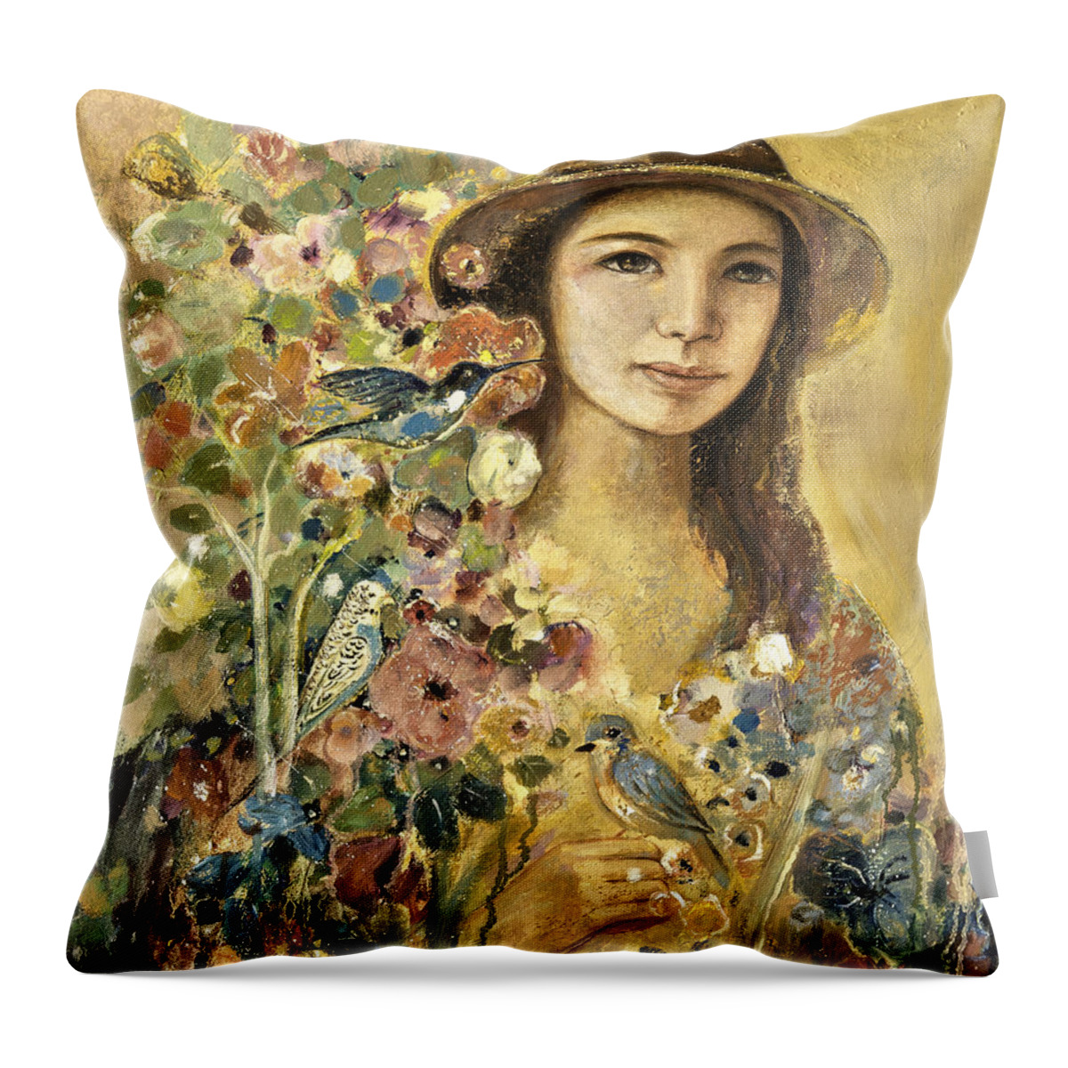 Shijun Throw Pillow featuring the painting Blossoming by Shijun Munns