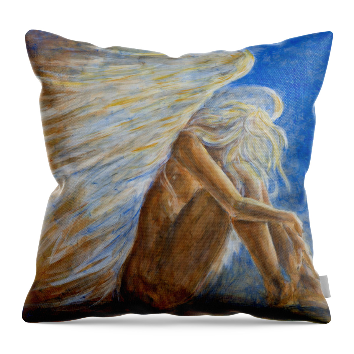 Angel Throw Pillow featuring the painting Blu Angel by Nik Helbig