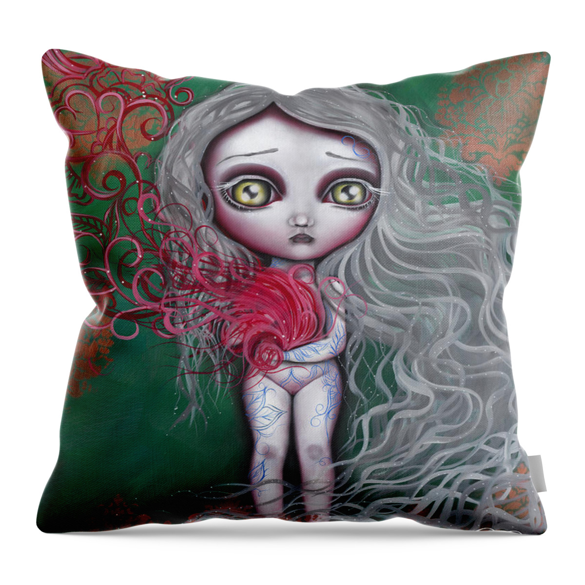 Nude Throw Pillow featuring the painting Blue China by Abril Andrade