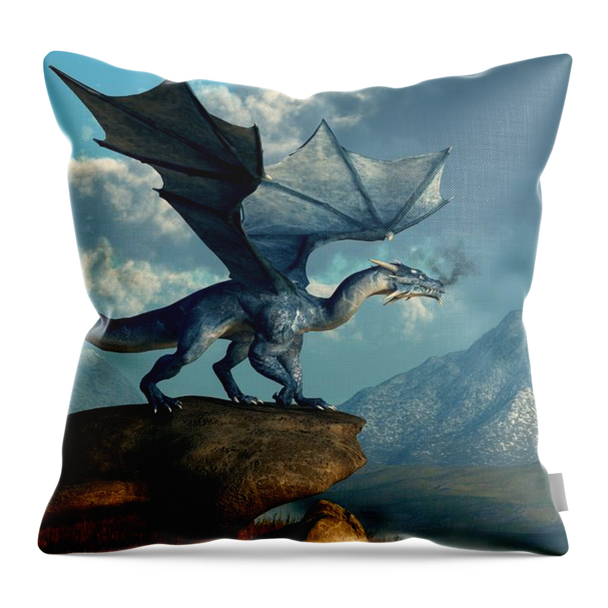 Blue Dragon Throw Pillow featuring the digital art Blue Dragon by Daniel Eskridge