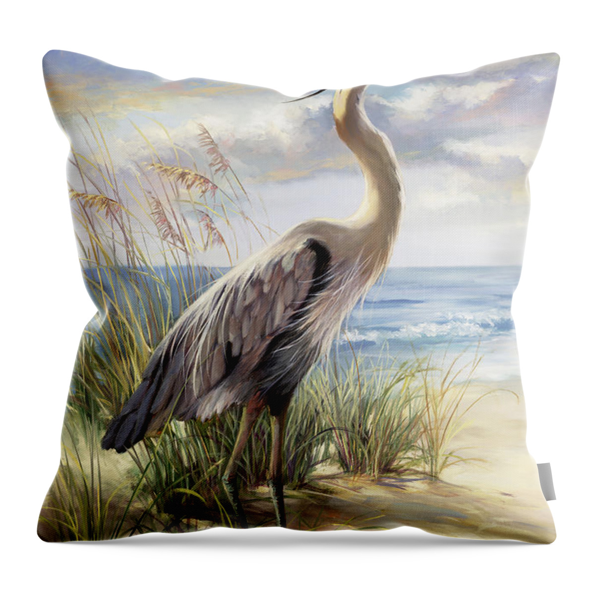 Heron Throw Pillow featuring the painting Blue Heron Deux by Laurie Snow Hein