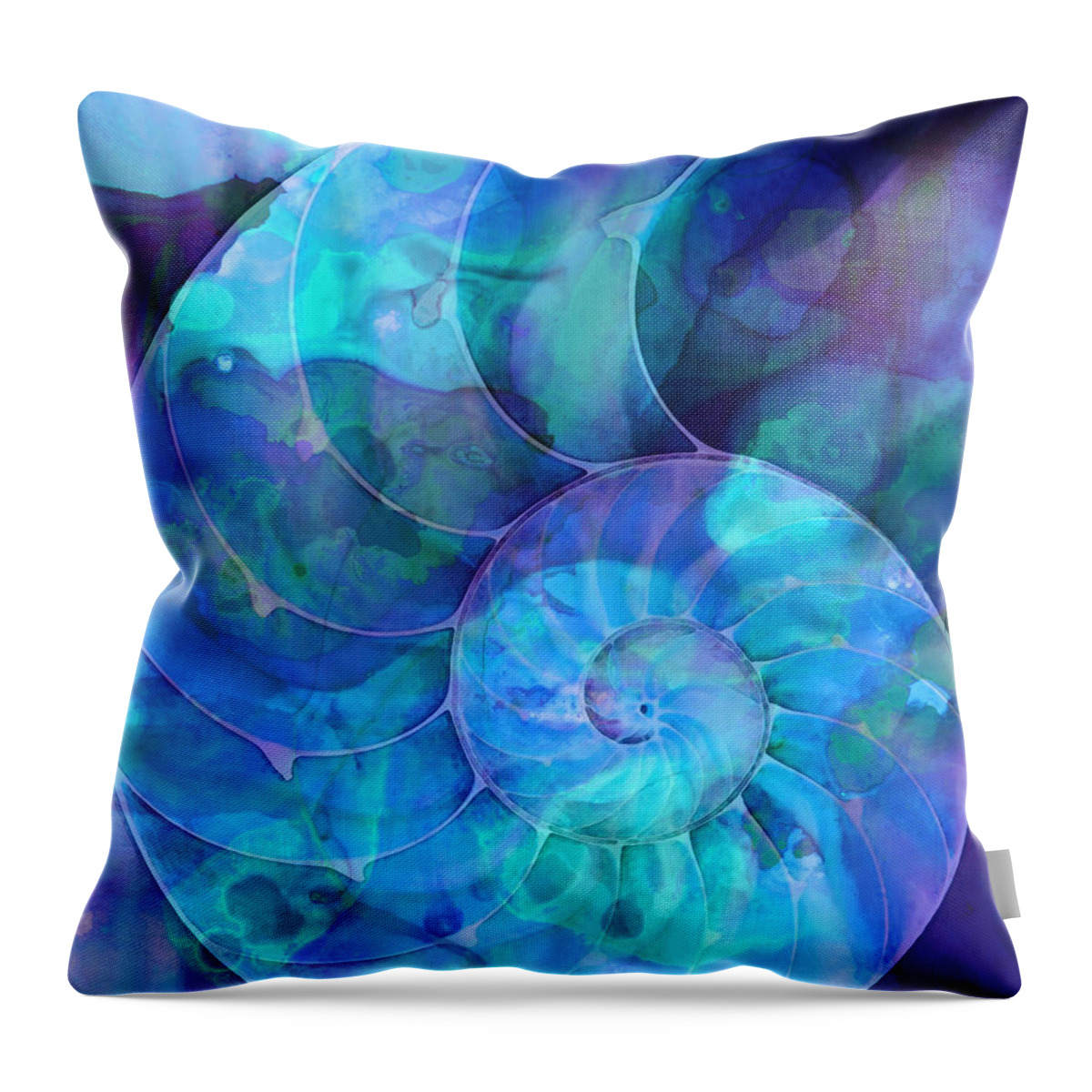 Blue Throw Pillow featuring the painting Blue Nautilus Shell By Sharon Cummings by Sharon Cummings