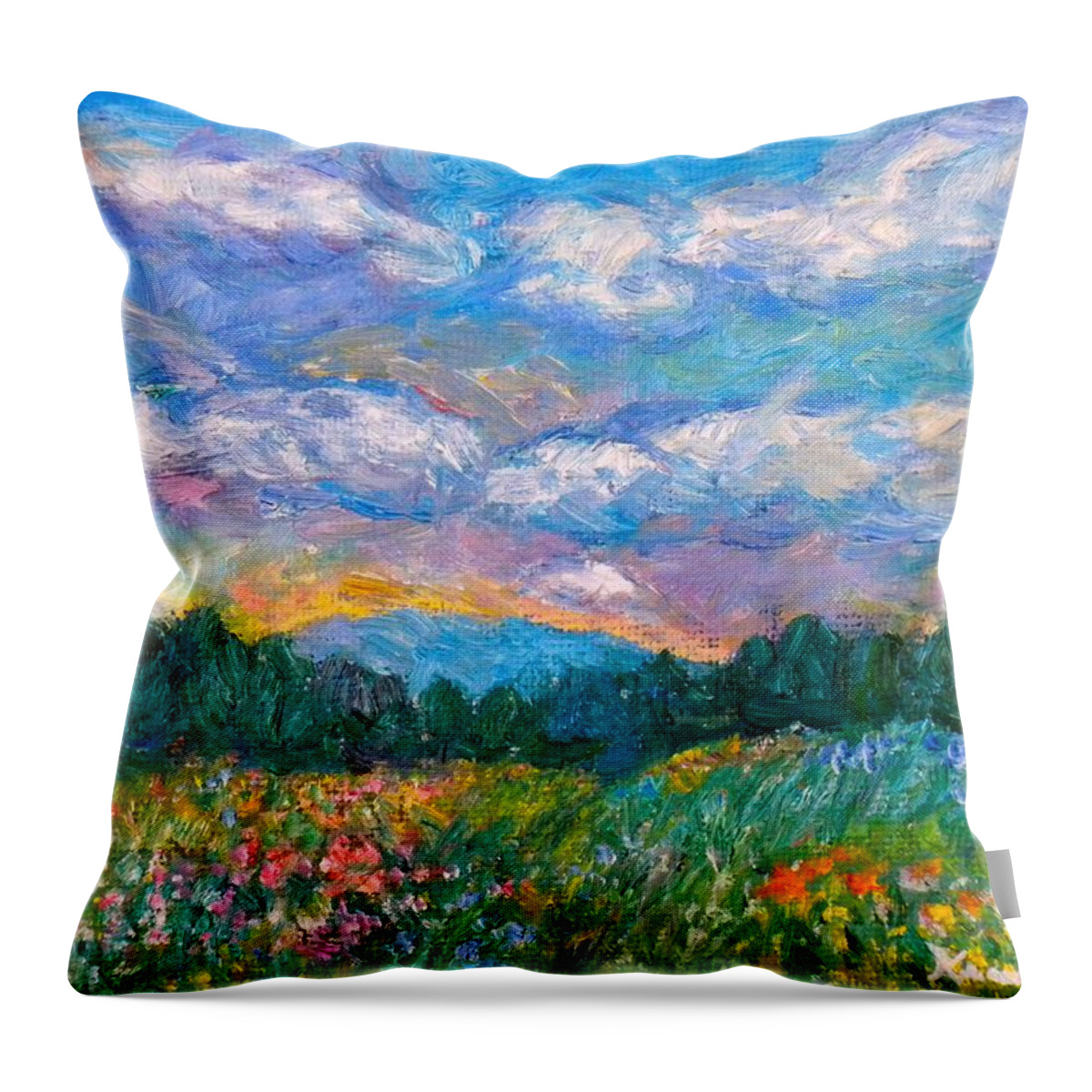Landscape Throw Pillow featuring the painting Blue Ridge Wildflowers by Kendall Kessler