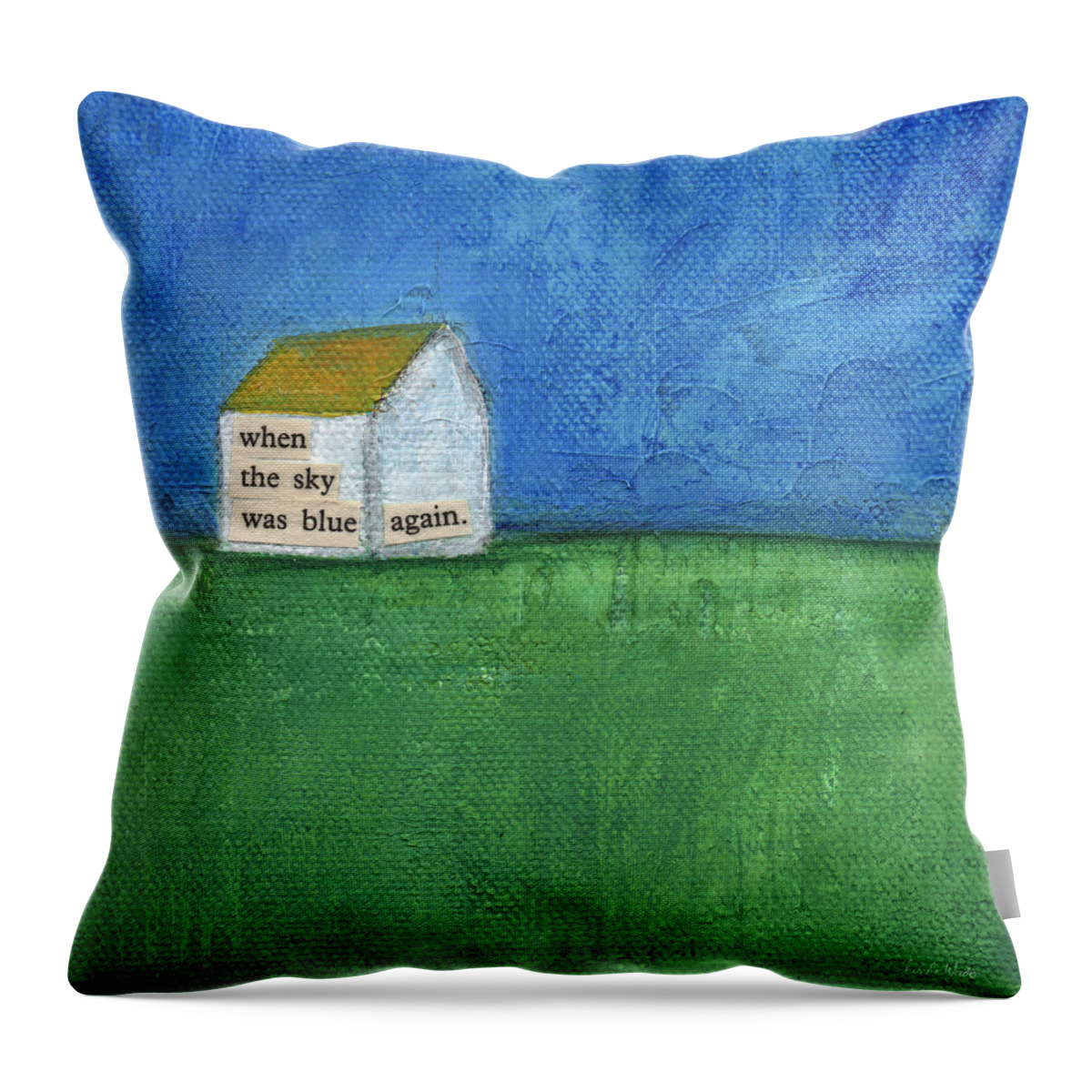Folk Art Landscape Throw Pillow featuring the painting Blue Sky Again by Linda Woods
