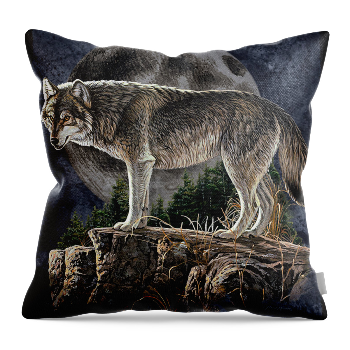 Bruce Miller Throw Pillow featuring the painting Bm Wolf Moon by JQ Licensing
