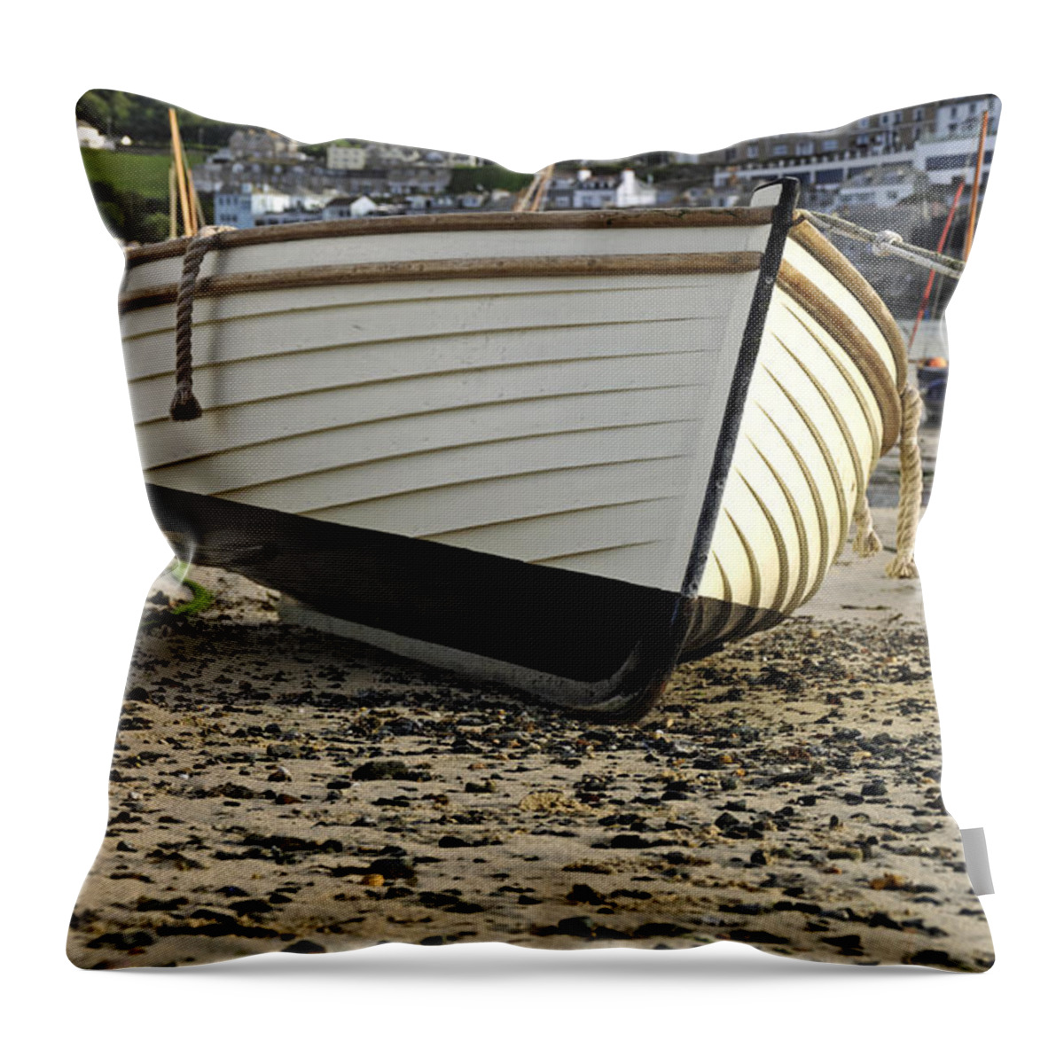 Britain Throw Pillow featuring the photograph Boat On The Beach - St Ives Harbour by Rod Johnson