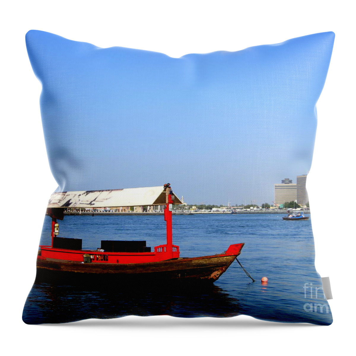Background Throw Pillow featuring the photograph Boat on the River by Amanda Mohler