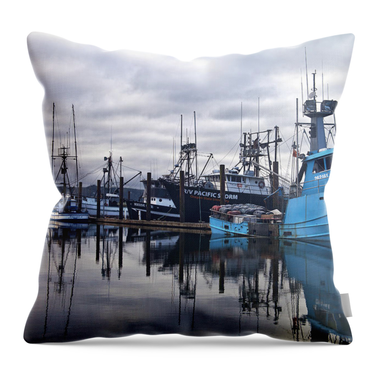 Newport Throw Pillow featuring the photograph Boats in Harbor Newport Oregon by Carol Leigh