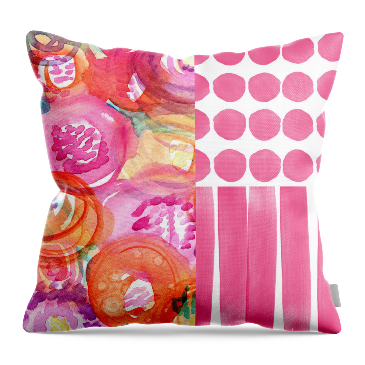 Flowers Throw Pillow featuring the painting Boho Flower Patchwork- watercolor art by Linda Woods