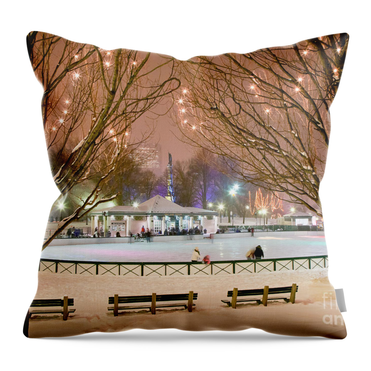 Boston Throw Pillow featuring the photograph Boston New Year Skate by Susan Cole Kelly